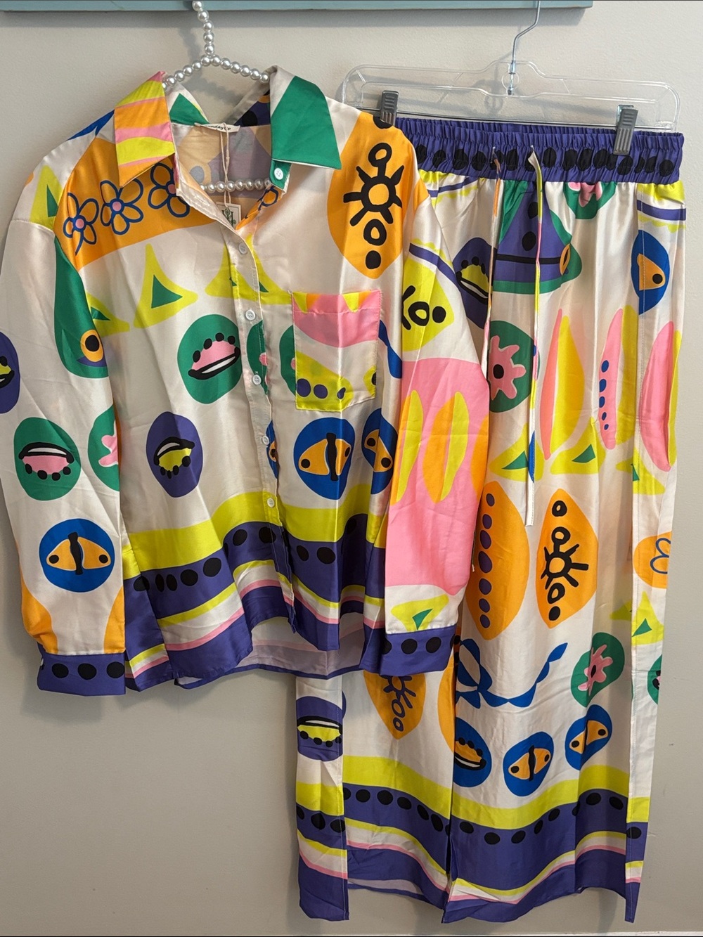 NEW Sunday Up size large Multicolor Graphic Print lounge set